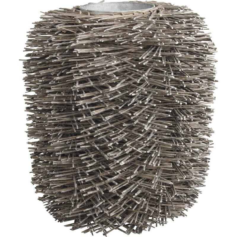 Vase aus grauem Korbgeflecht und Zink-JVA1270