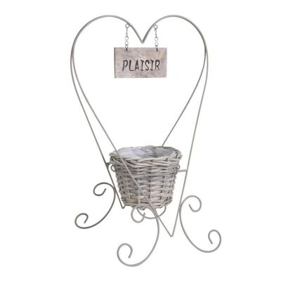 Metal heart with wicker basket-JVA1480P
