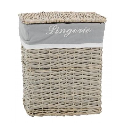 Gray wicker and cotton laundry basket-KLI2981C