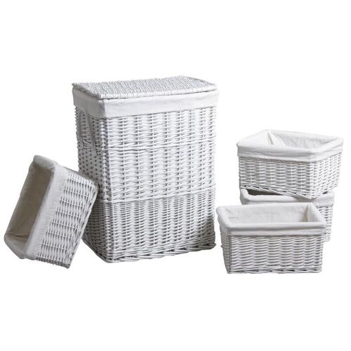 Panier à linge avec 4 corbeilles en osier laqué blanc-KLI341SC