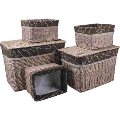 2 trunks + 3 baskets in stained wicker-KMA189SC