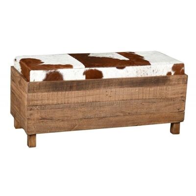 Ottoman box in recycled wood and cowhide-KMA2130