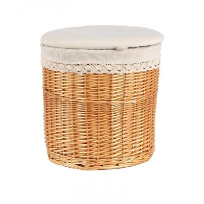 Pouf box in stained wicker and cotton.-KPO1201C