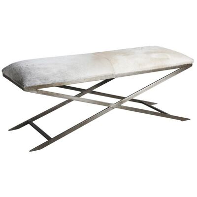 Bench in patinated steel and cowhide-MBC1340C