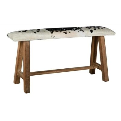 Bench in recycled wood and cowhide-MBC1500