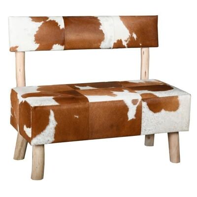 Bench with backrest in cowhide and eucalyptus-MCA1450