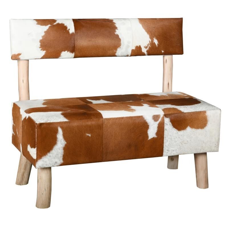 Banc avec dossier en peau de vache et eucalyptus-MCA1450