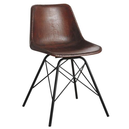 Chaise en cuir marron et métal-MCH1440C