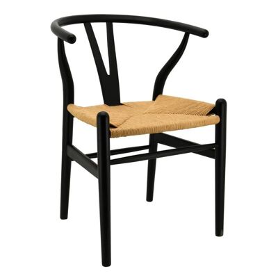 Chaise Ming en bouleau laqué et papier cordé-MCH1750