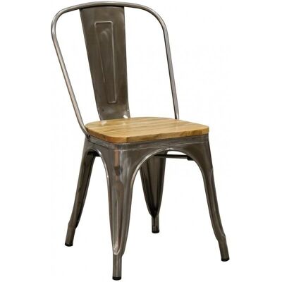 Chair in brushed steel and oiled elm wood-MCH1850
