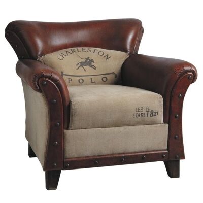Armchair in cotton and buffalo leather-MFA2450C