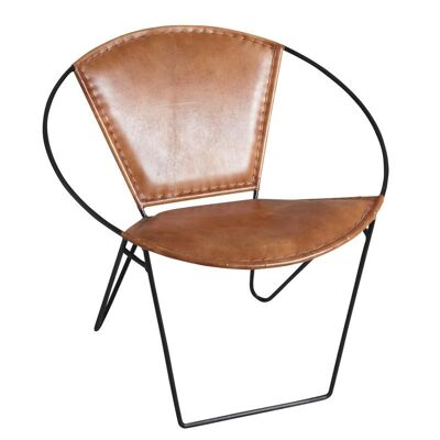 Sillón redondo en piel de cabra y metal-MFA2550C