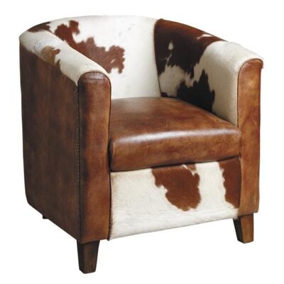 Club armchair in leather and cowhide-MFA2570C