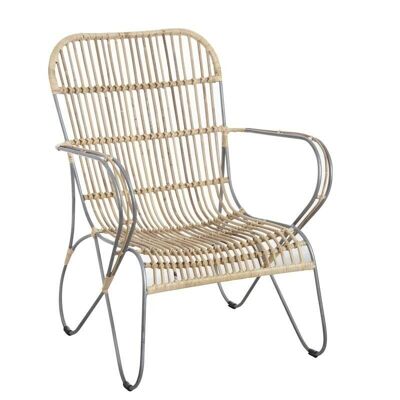 Poltrona in metallo e rattan naturale-MFA2660