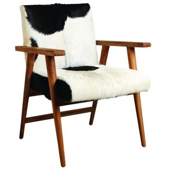 Fauteuil en teck et peau de chèvre noire-MFA3120C 1