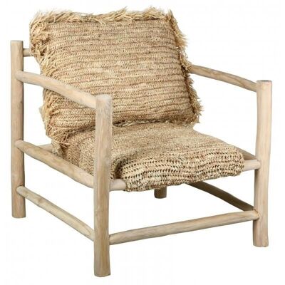 Design armchair in teak and sisal-MFA3300C