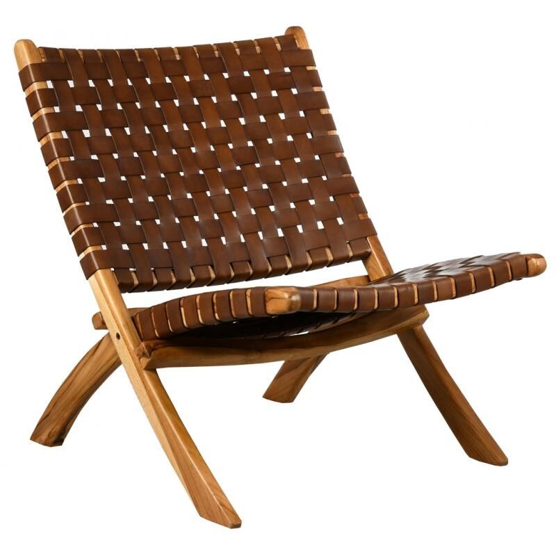 Poltroncina pieghevole in teak e cuoio-MFA3450