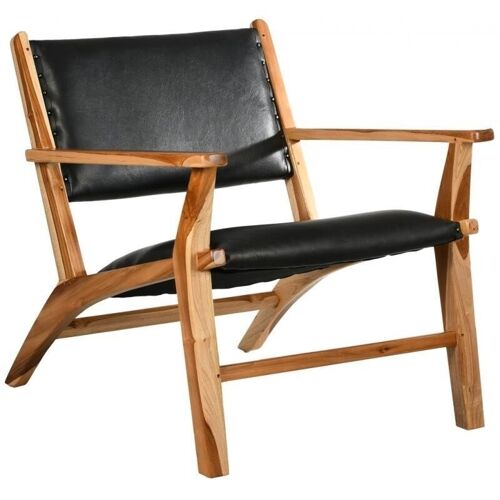 Fauteuil en teck et cuir de vache-MFA3460