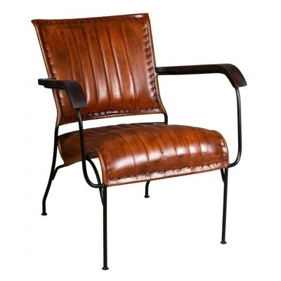 Armchair in buffalo leather, metal and varnished wood-MFA3520