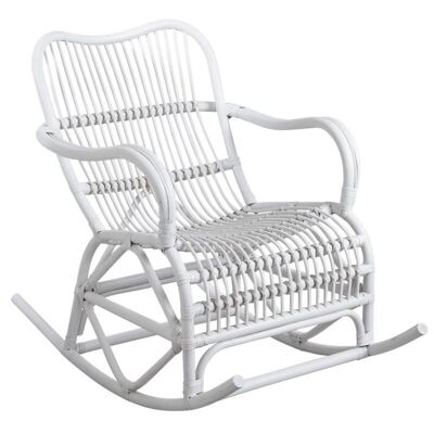 Rocking-chair en rotin laqué blanc-MRO1160