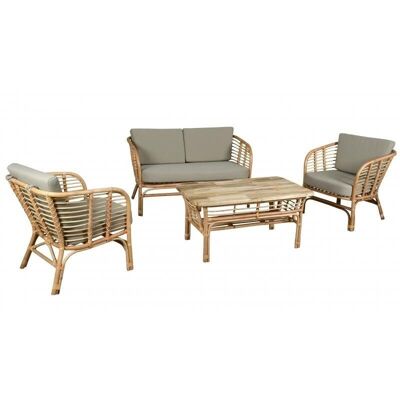 4-teiliges natürliches Rattan-Wohnzimmer mit Kissen Natuna-MSA152SC