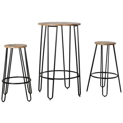 Ensemble table haute et tabourets en métal et bois d'orme huilé-MST140S