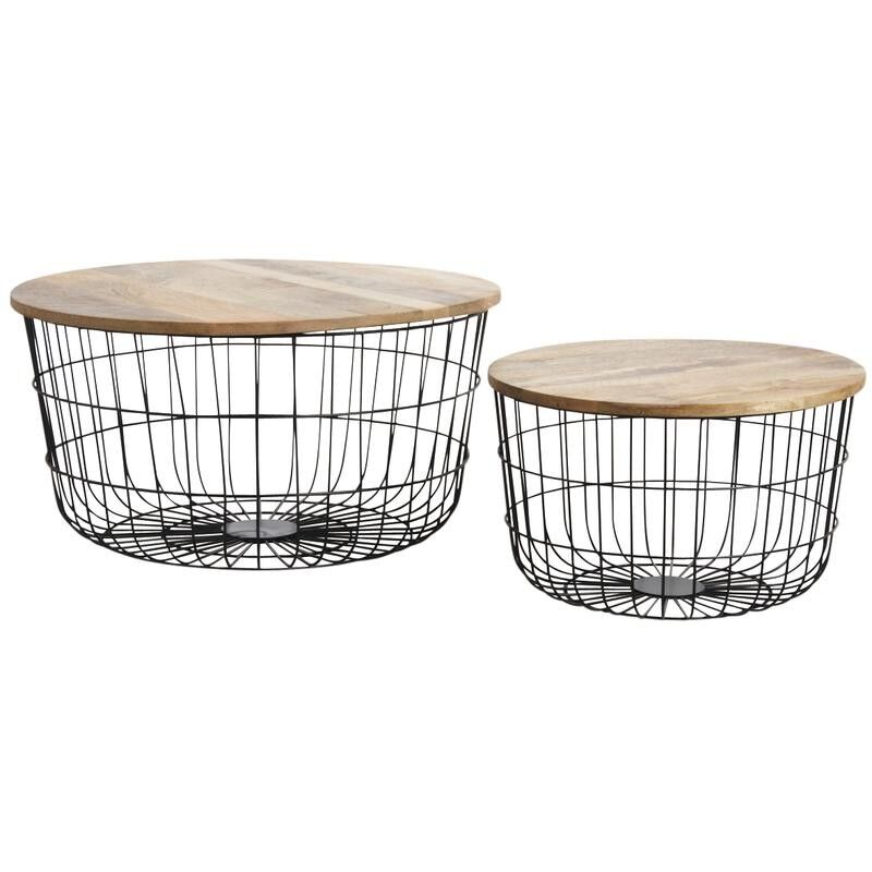 Coffee tables in black metal and natural wood-MTA165S