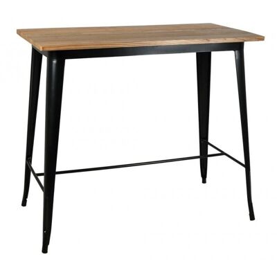 Tavolo alto in metallo nero e legno di olmo oliato-MTA1690