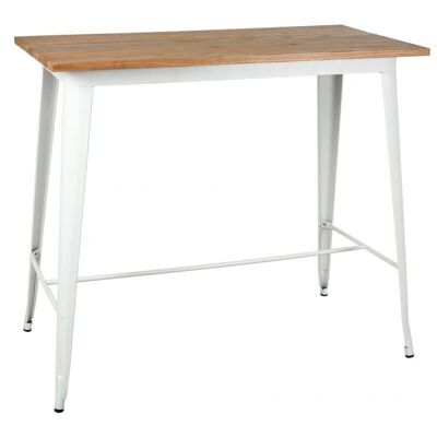 Table haute industrielle en métal blanc et bois d'orme huilé-MTA1700