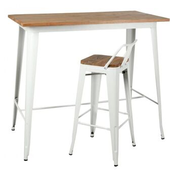 Table haute industrielle en métal blanc et bois d'orme huilé-MTA1700 2