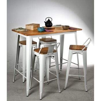 Table haute industrielle en métal blanc et bois d'orme huilé-MTA1700 3