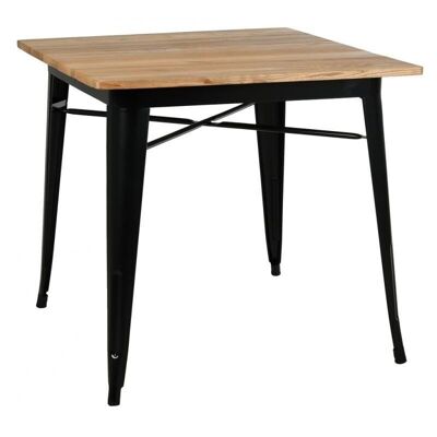 Square industrial table in black metal and oiled elm wood-MTA1710
