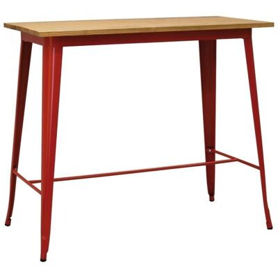 Table haute en métal rouge et bois d'orme huilé-MTA1730
