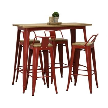 Table haute en métal rouge et bois d'orme huilé-MTA1730 2