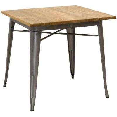 Industrial table in brushed steel and oiled elm wood-MTA1740