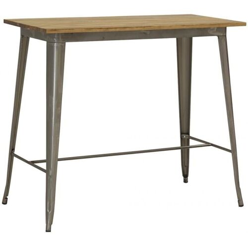 Table haute en acier brossé et bois d'orme huilé-MTA1790