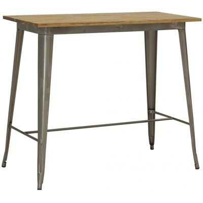 High table in brushed steel and oiled elm wood-MTA1790