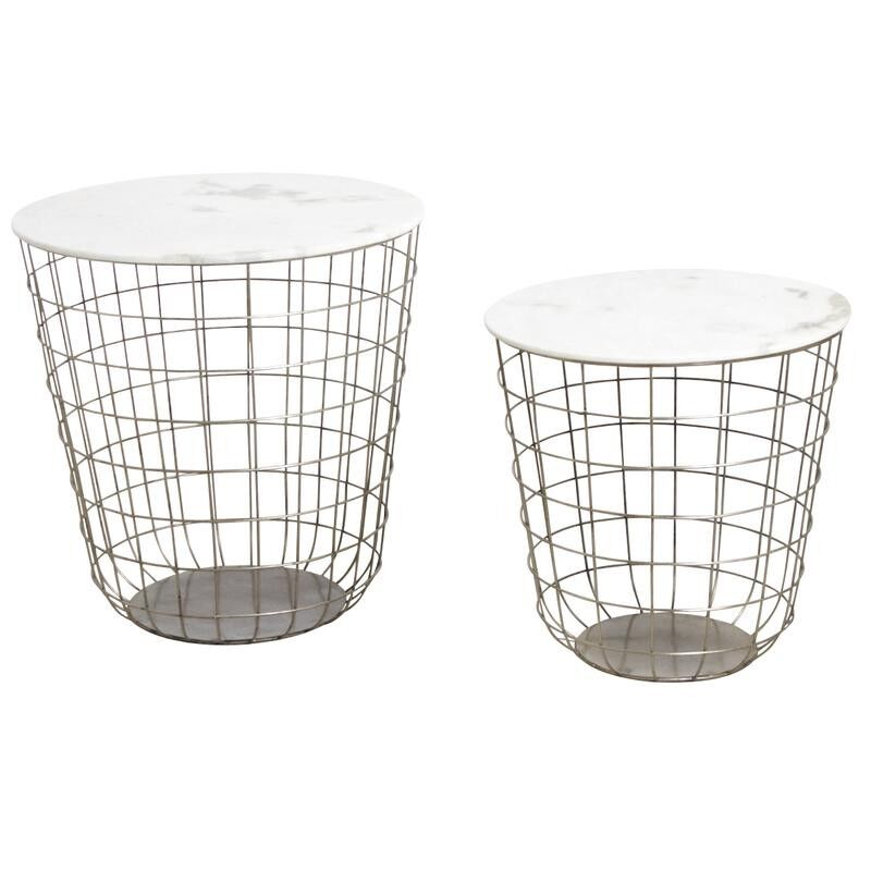 Tavolini in metallo oro antico e marmo-MTB136S