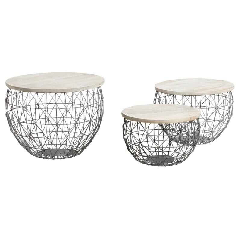 Tavolini in metallo grigio e legno patinato-MTB137S