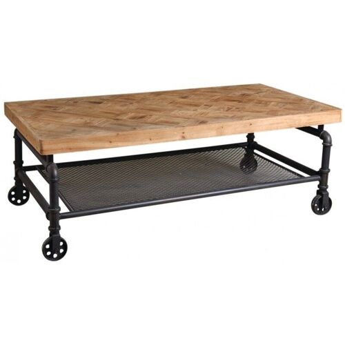 Table indus sur roues en bois et métal-MTB1590