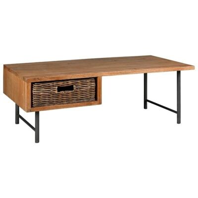 Tavolino in legno di mindi, metallo e rattan-MTB1850