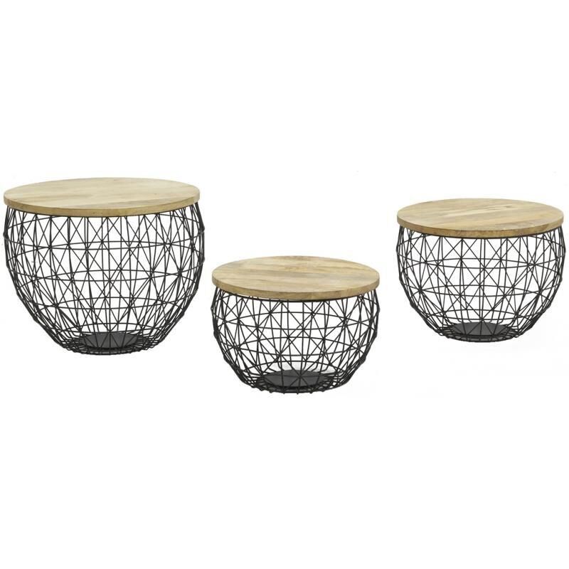 Tavolini in metallo e legno di mango-MTB190S