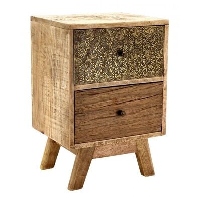 Nightstand in mango wood and carved metal-MTN1240