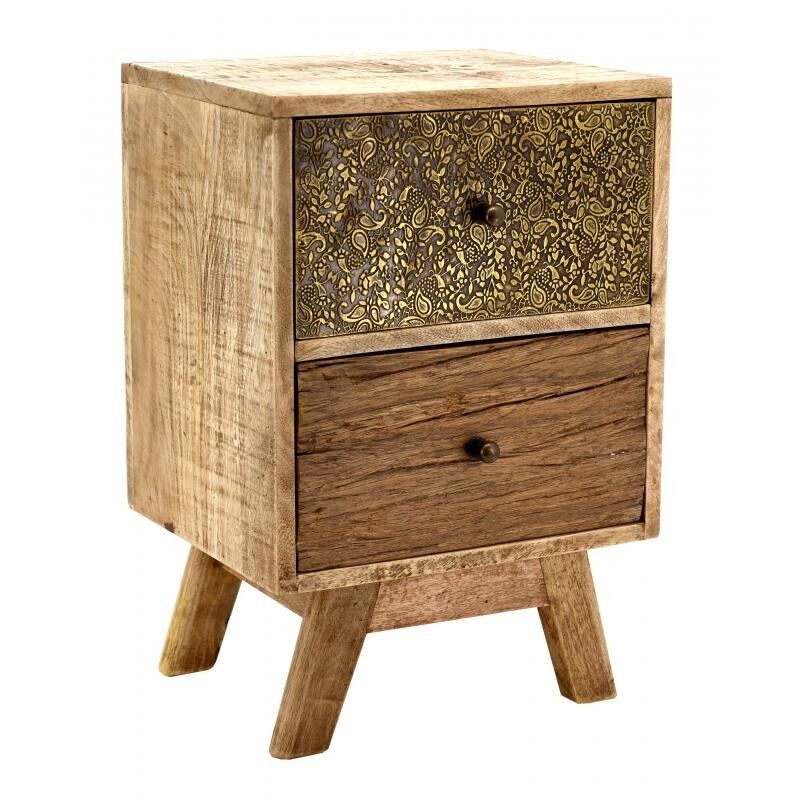 Nachttisch aus Mangoholz und geschnitztem Metall-MTN1240