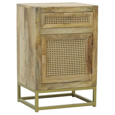 Nightstand in natural mango wood and rattan-MTN1270