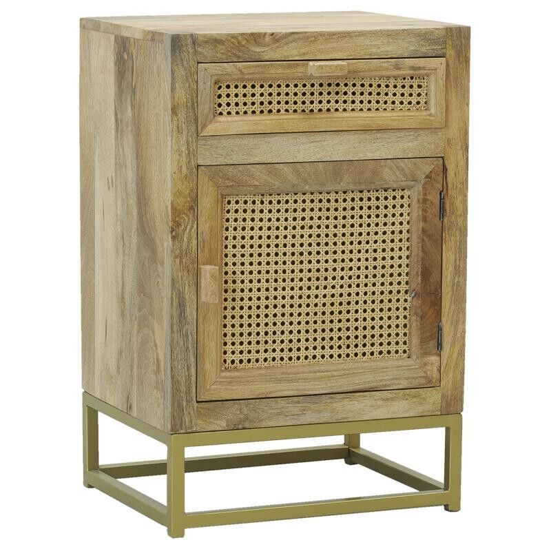 Comodino in legno di mango naturale e rattan-MTN1270
