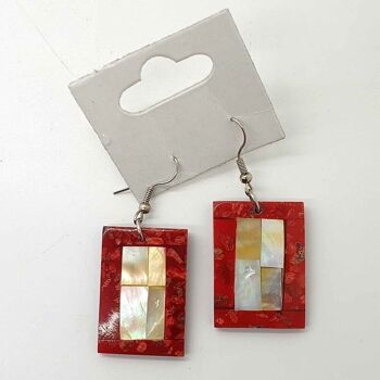 Boucle d'oreille coquillage rectangle rouge Vie Naturals 2