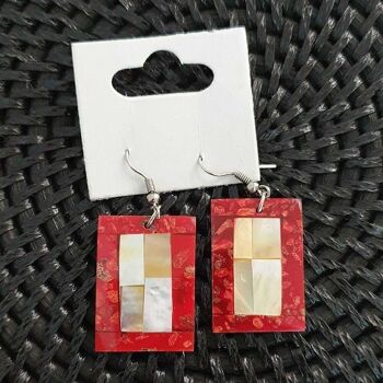 Boucle d'oreille coquillage rectangle rouge Vie Naturals 4