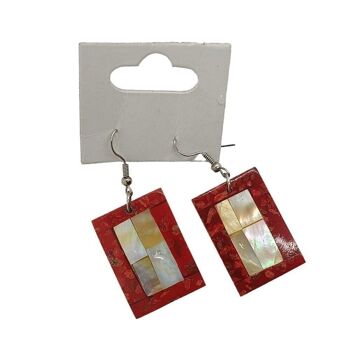 Boucle d'oreille coquillage rectangle rouge Vie Naturals 1