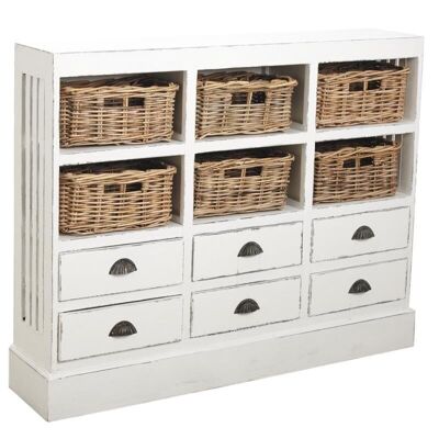 Chest of drawers in antique white wood and poelet-NCM3110